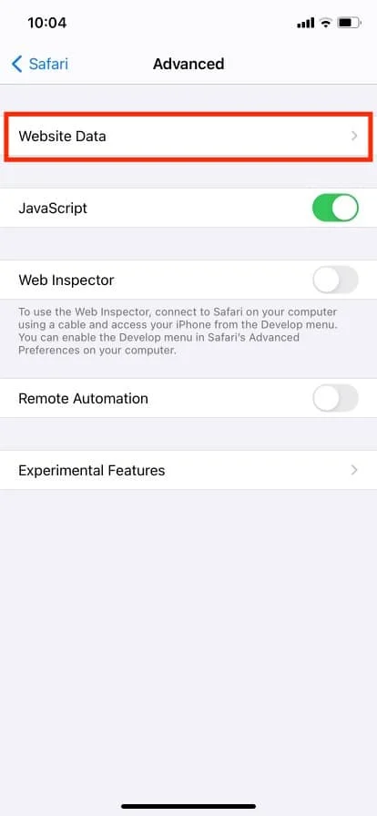 點擊網站數據。如何在 iPhone 上關閉隱身模式