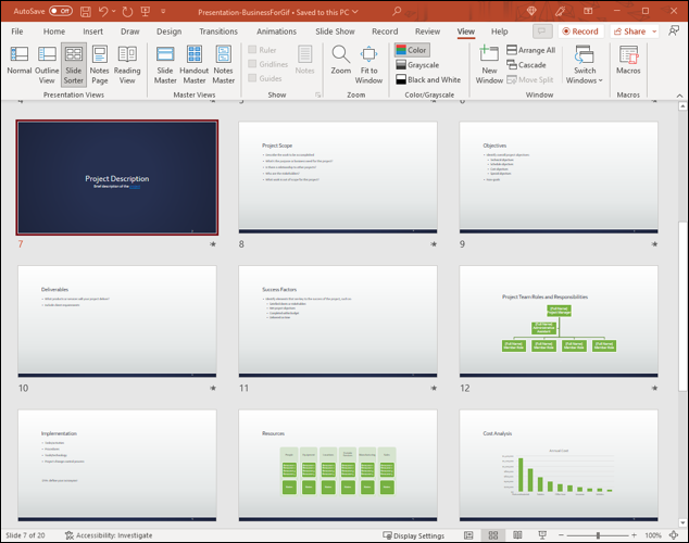 Vizualizare sortare diapozitive PowerPoint