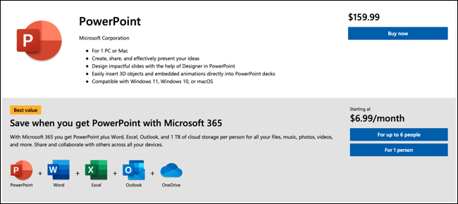Prețuri PowerPoint de la Microsoft
