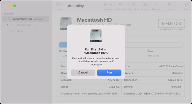 Executar Primeiros Socorros no Utilitário de Disco no macOS