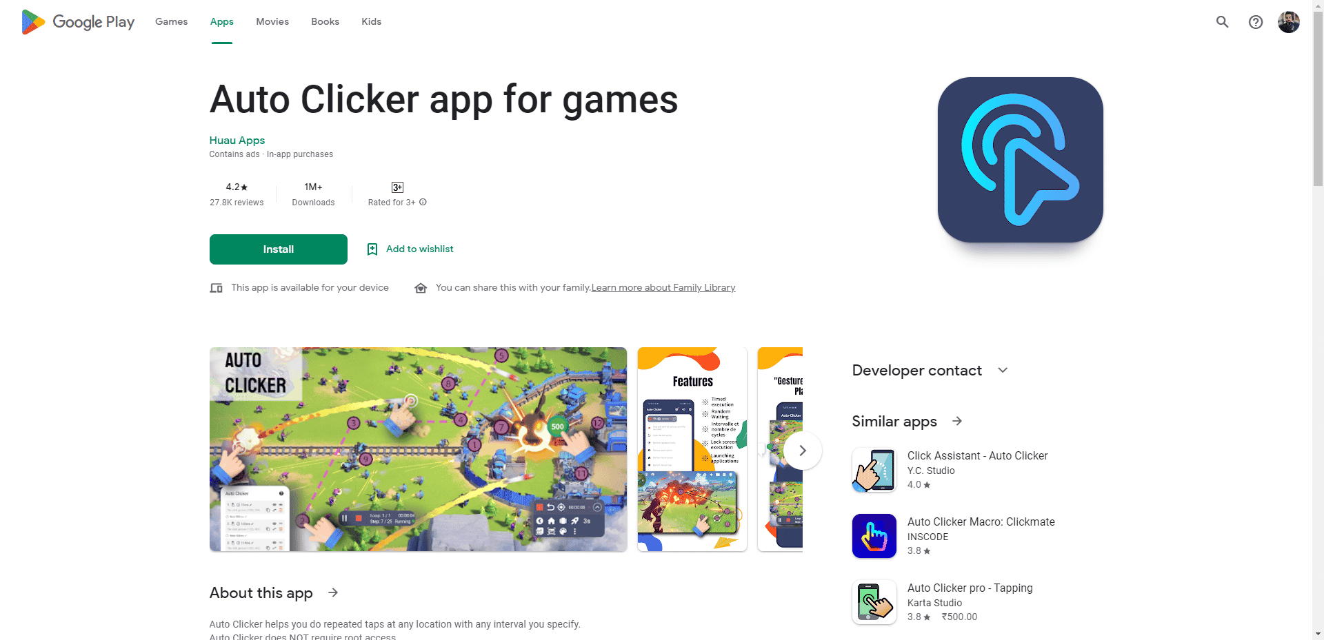 用於遊戲 Play 商店網頁的 Auto Clicker 應用程序