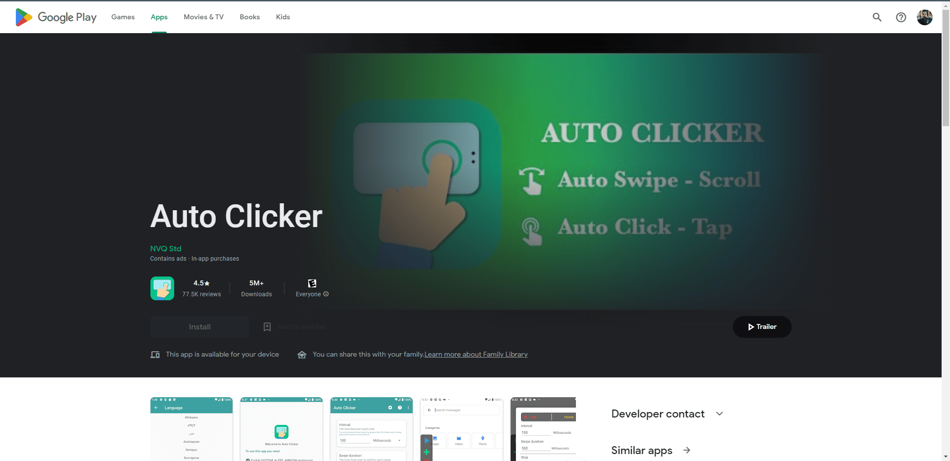 Auto Clicker NVQ Std Play 商店網頁