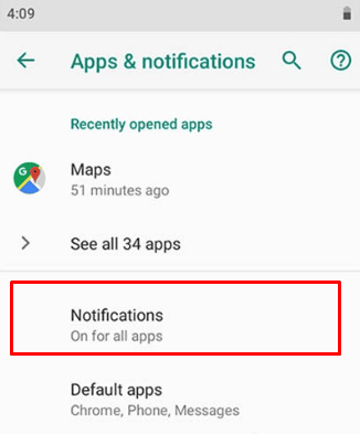 [アプリと通知] メニューの下で、[通知] オプションを選択します。 moto e4 通知ライトをオンにする方法
