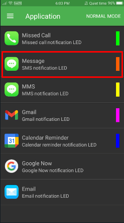 アプリのリストから、通知の色を変更したいアプリを選択してタップします | Moto E4 Plus の通知ライト