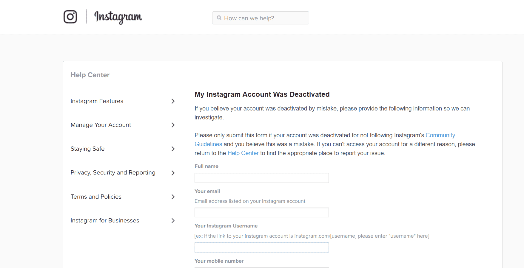 انتقل إلى صفحة استئناف Instagram Deactivation على متصفح | كيف تعرف ما إذا كان شخص ما قد أبلغك على Instagram