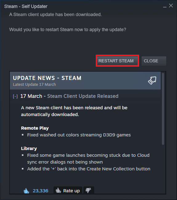 انقر فوق إعادة تشغيل البخار. كيفية إصلاح Civilization 5 Runtime Error في نظام التشغيل Windows 10