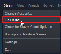 انقر فوق Steam وحدد Go Online. كيفية إصلاح Civilization 5 Runtime Error في نظام التشغيل Windows 10