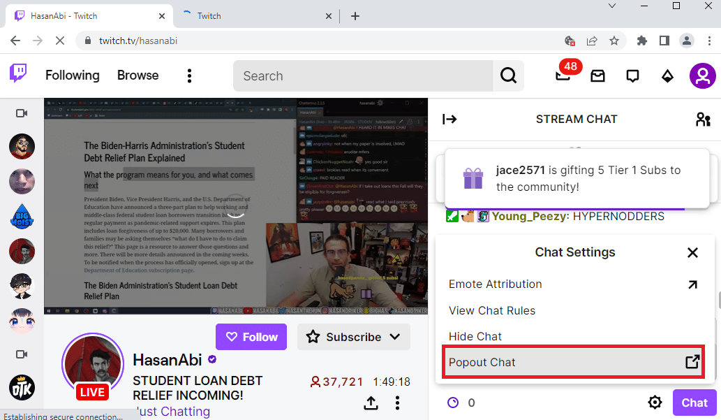 انقر فوق خيار Popout Chat