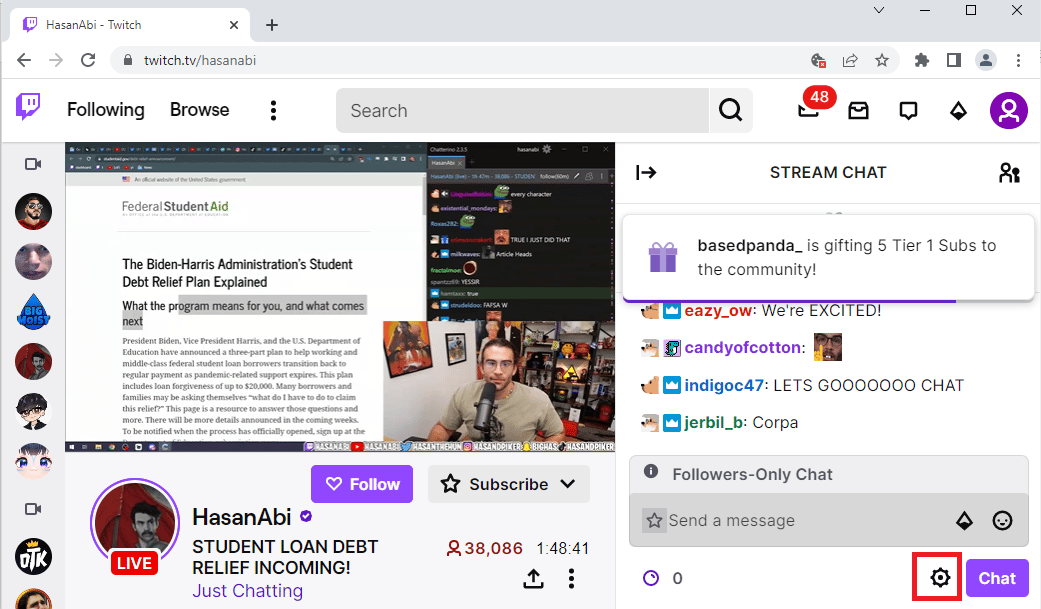 انقر فوق خيار إعدادات الدردشة. إصلاح Twitch غير قادر على الاتصال بالدردشة