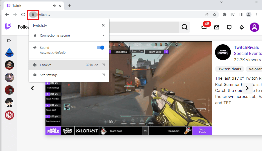انقر فوق خيار القفل. إصلاح Twitch غير قادر على الاتصال بالدردشة