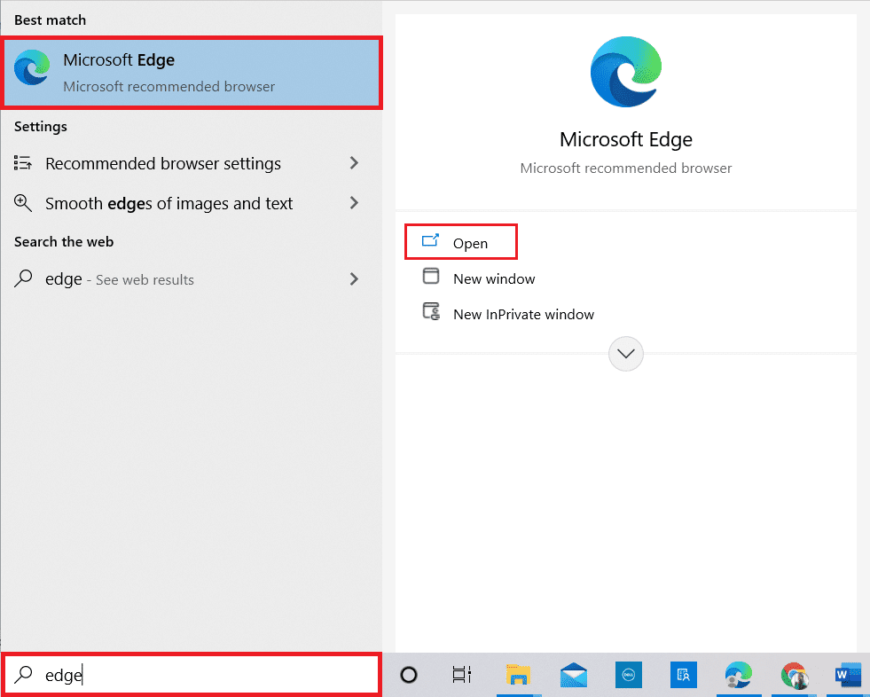 افتح Microsoft edge