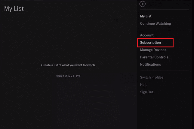 Clicca sul nome del tuo profilo e seleziona Abbonamento nel menu a tendina | Come cancellare hbo su roku