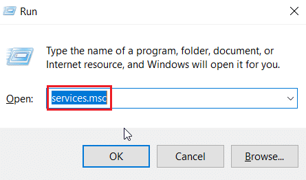 digitare services.msc nella finestra di dialogo Esegui. Correggi il codice di errore di Microsoft Store 0xc03f300d