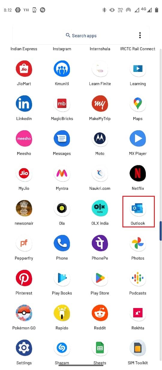 Apăsați lung pe pictograma aplicației mobile Outlook