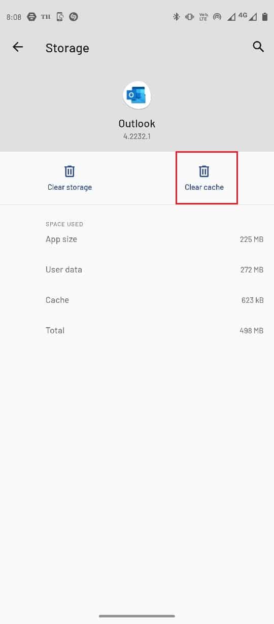 Selectați Ștergeți memoria cache. Remediați în prezent Imposibil de trimis mesajul dvs. pe Outlook Mobile