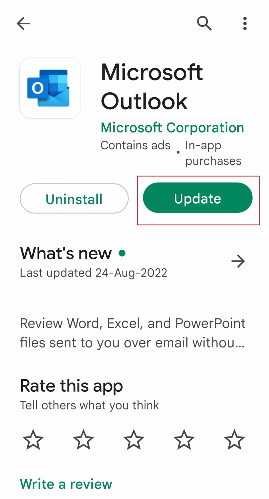 actualizați Microsoft Outlook. Remediați în prezent Imposibil de trimis mesajul dvs. pe Outlook Mobile