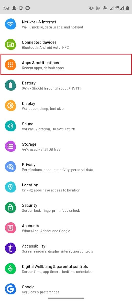 În setări, accesați Aplicații și notificări