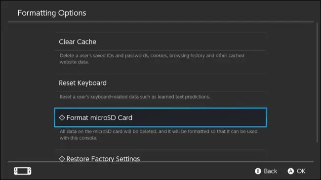 microSD kartı biçimlendir Anahtarı