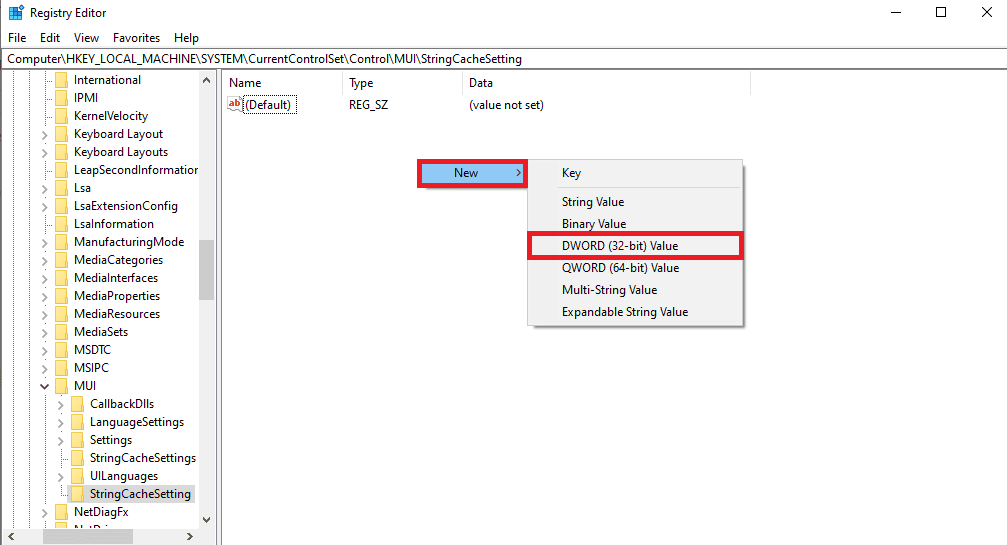 คลิกขวาที่แผงควบคุมแล้วคลิก DWORD 32 bit Value ใหม่