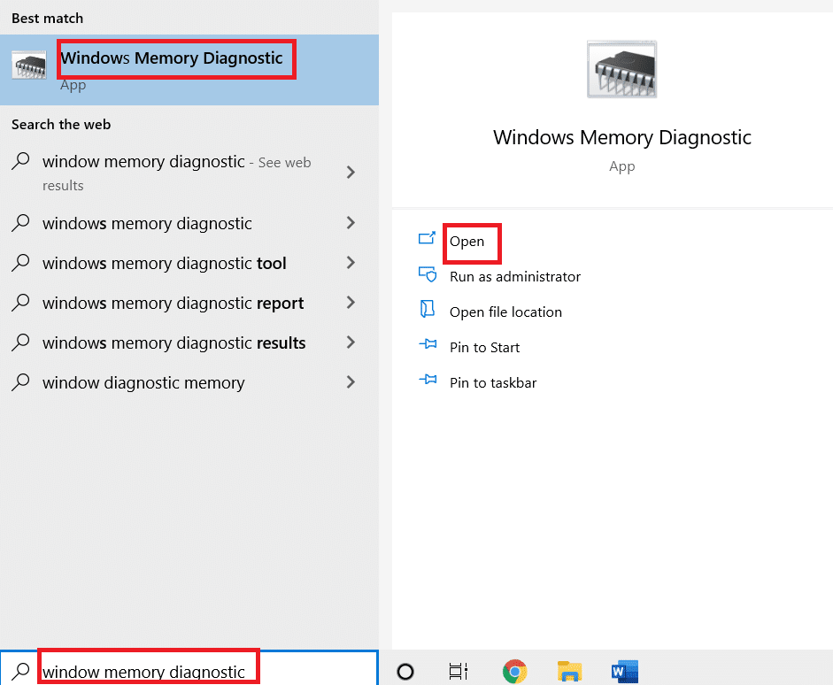 เปิดการวินิจฉัยหน่วยความจำของ windows