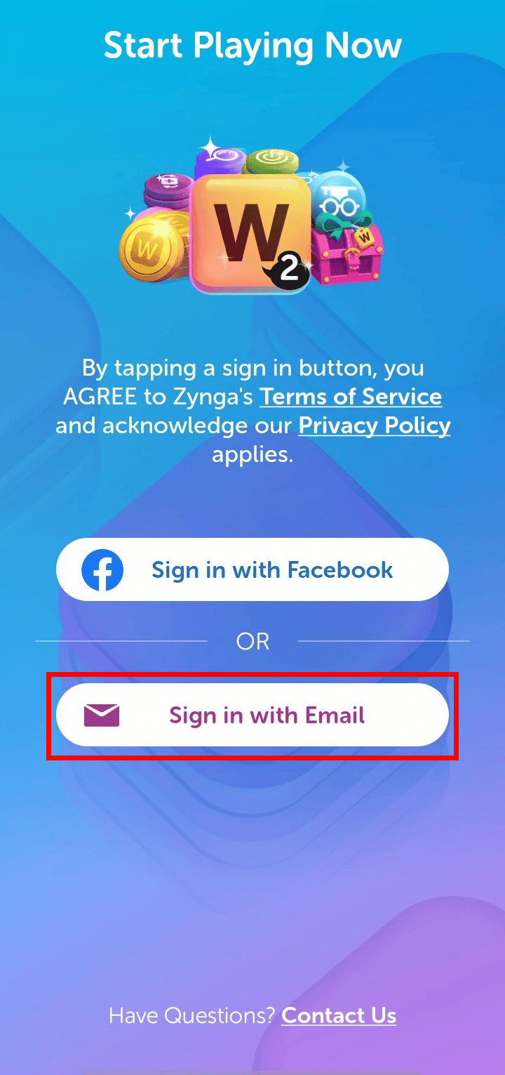 Toque em Entrar com e-mail