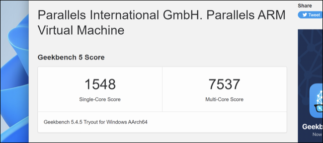 Scorul Parallels Desktop 18 Geekbench