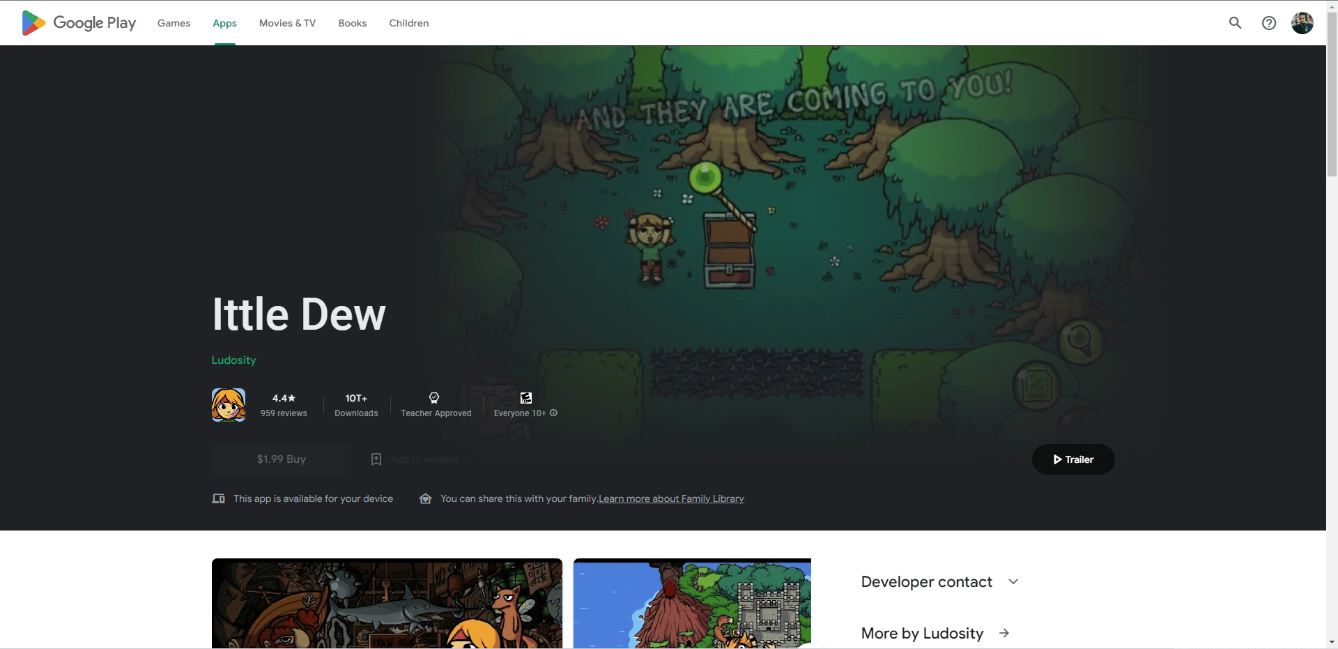 Page Web de la boutique de jeux Ittle Dew