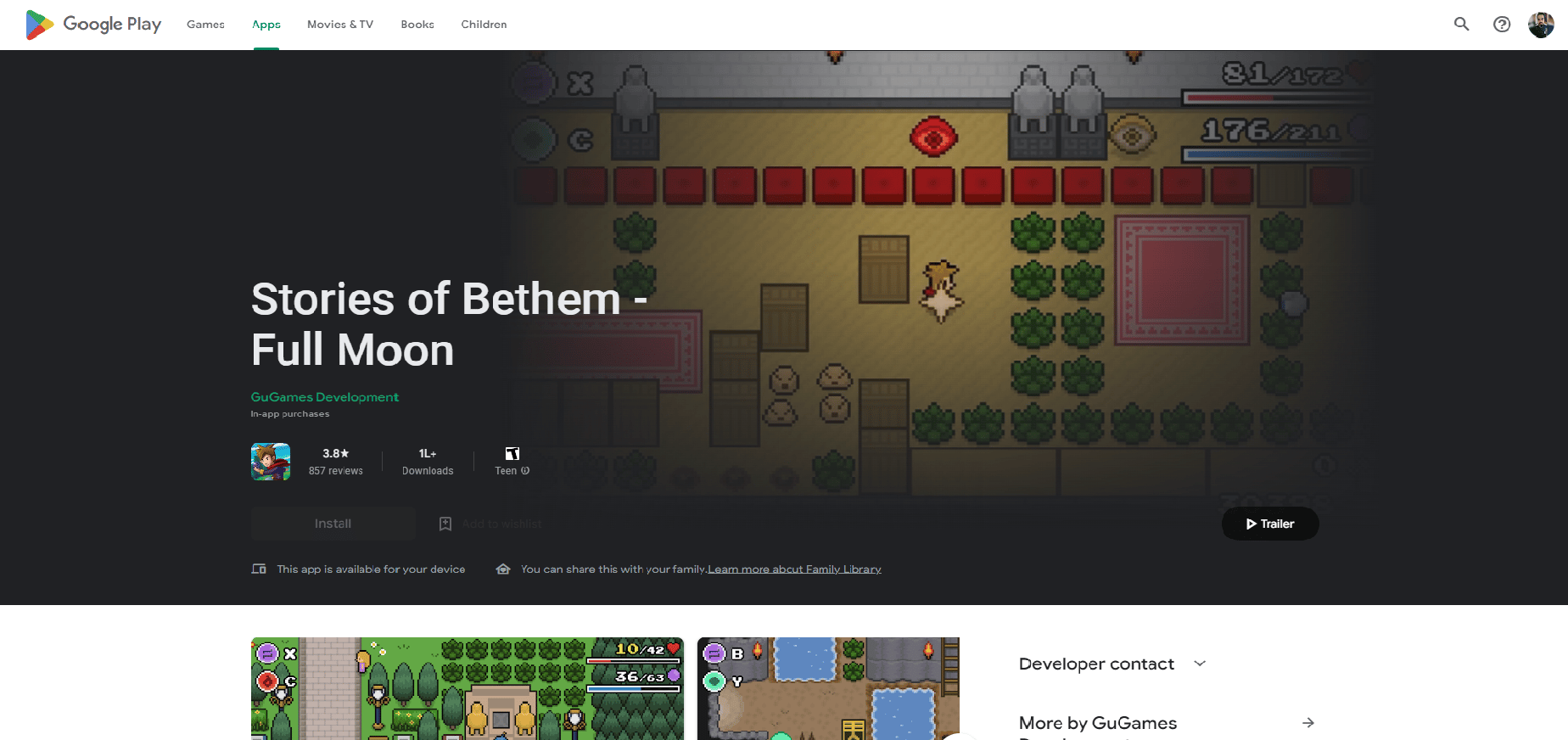 Histoires de la pleine lune de Bethem. Meilleurs jeux comme Legend of Zelda pour Android