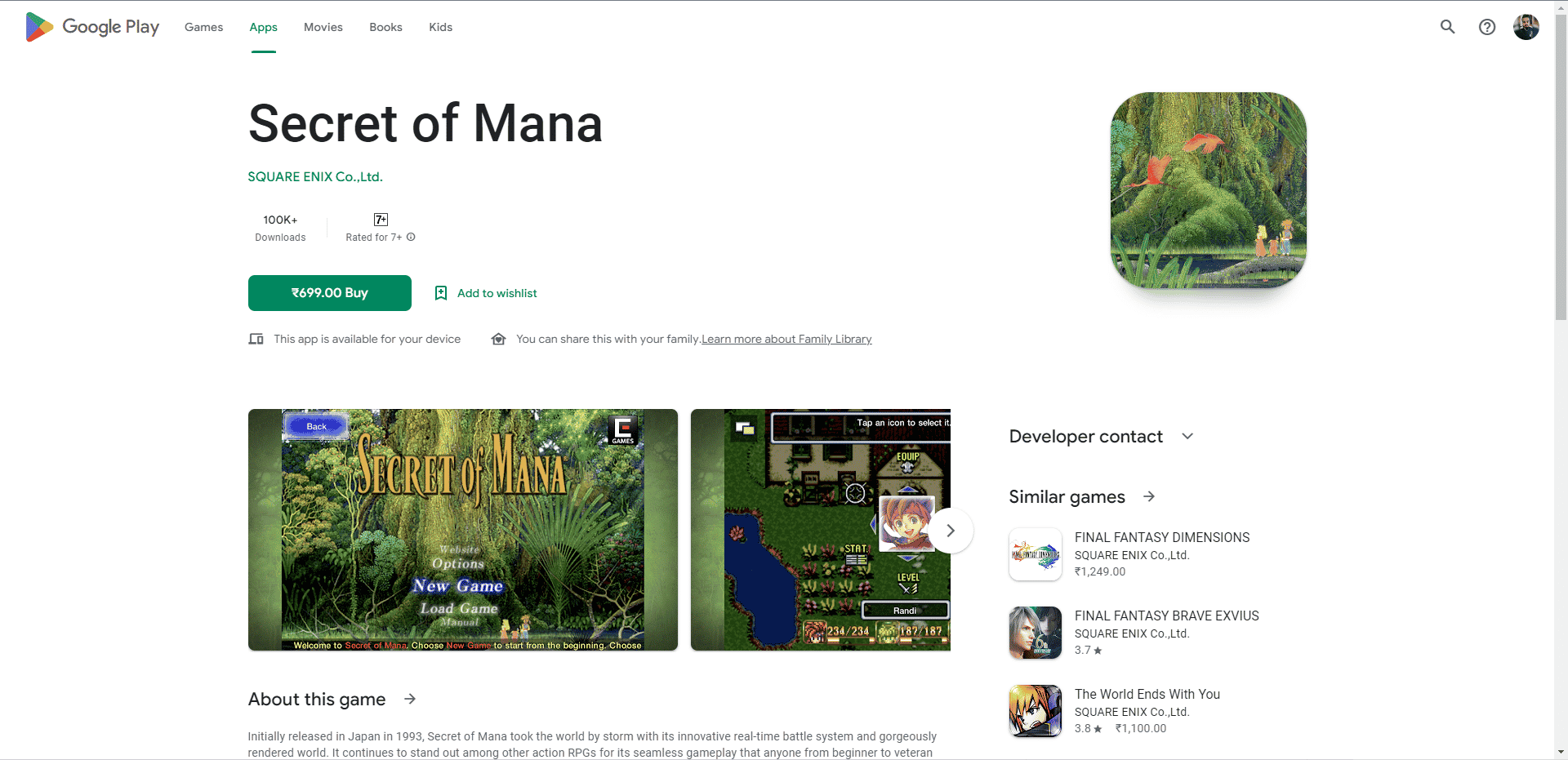 Site Web de la boutique Secret of Mana Play. Meilleurs jeux comme Legend of Zelda pour Android