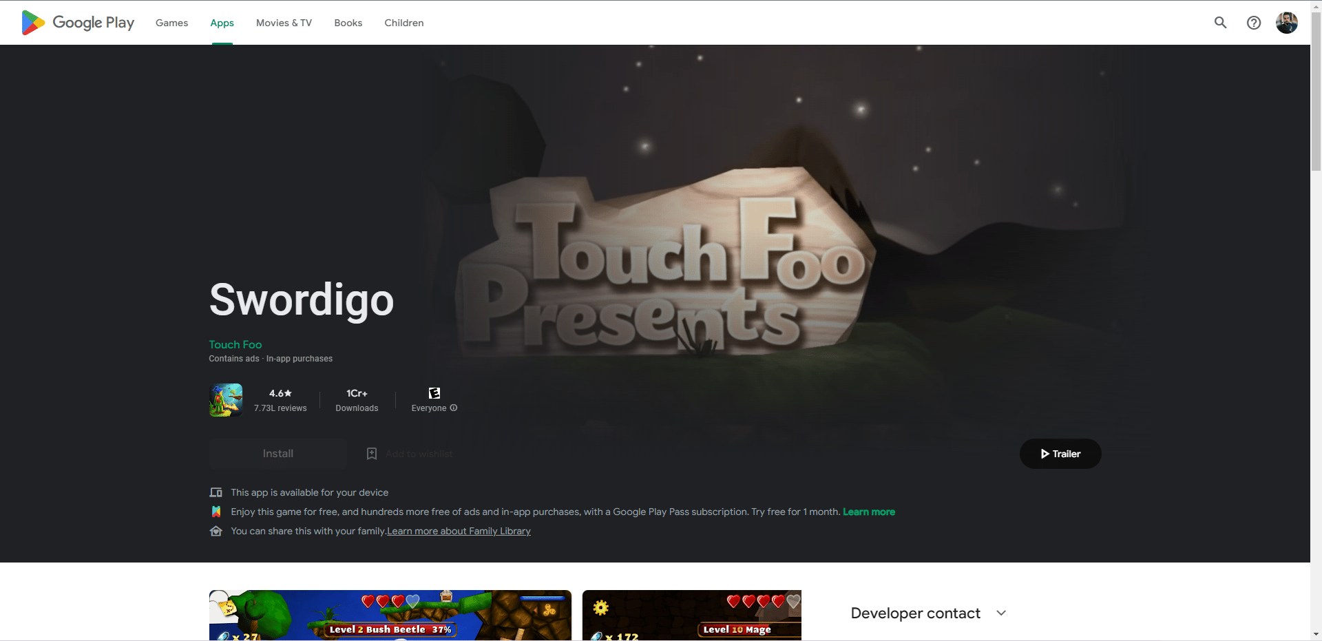 Page Web de la boutique de jeux Swordigo. Meilleurs jeux comme Legend of Zelda pour Android