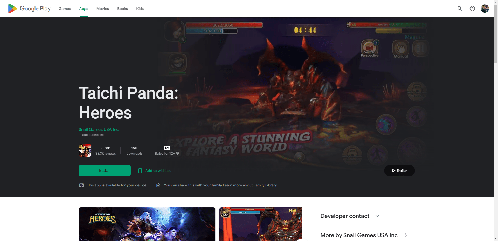 Page Web de la boutique de jeux Taichi Panda Heroes. Meilleurs jeux comme Legend of Zelda pour Android