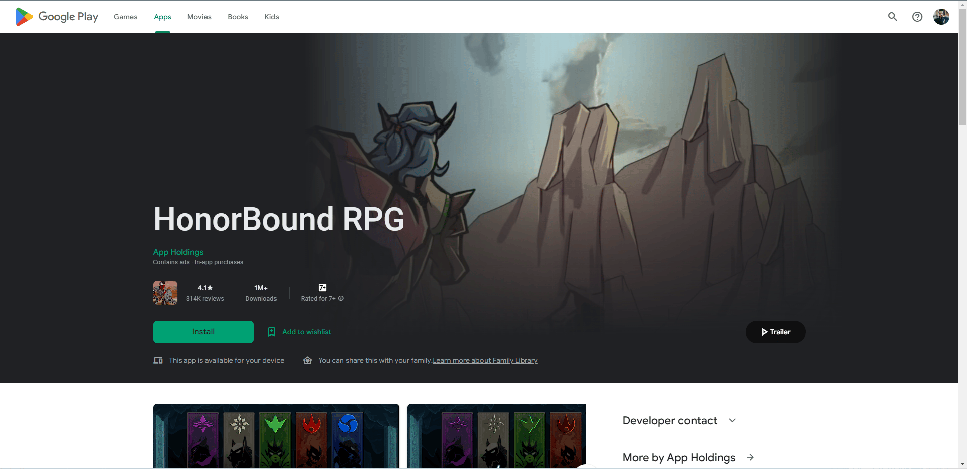 Page Web du magasin de jeu HonorBound RPG