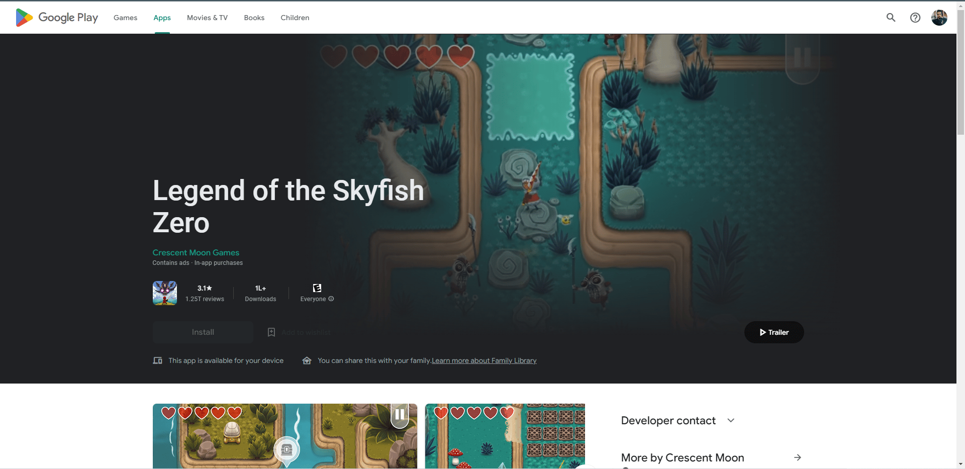 Légende de la page Web du magasin de jeu Skyfish Zero. Meilleurs jeux comme Legend of Zelda pour Android