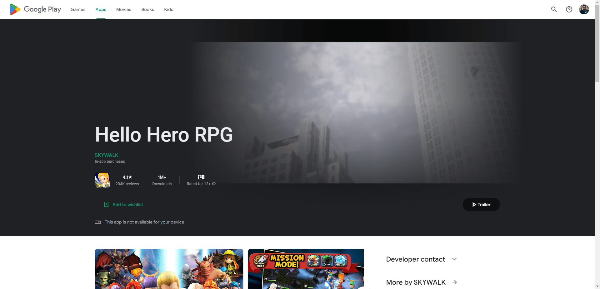 Hello hero play store page web