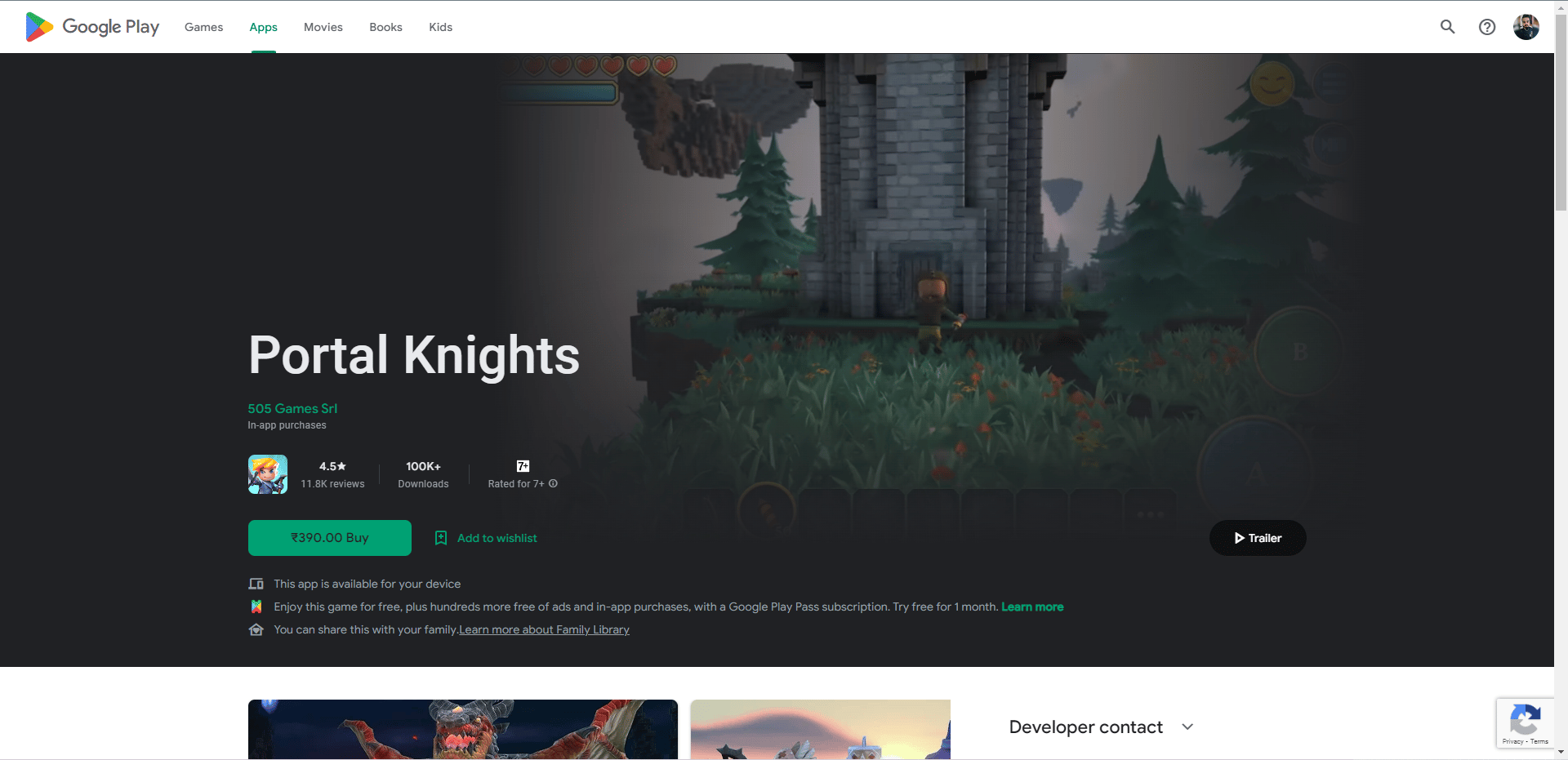 Page Web de la boutique de jeux Portal Knights. Meilleurs jeux comme Legend of Zelda pour Android