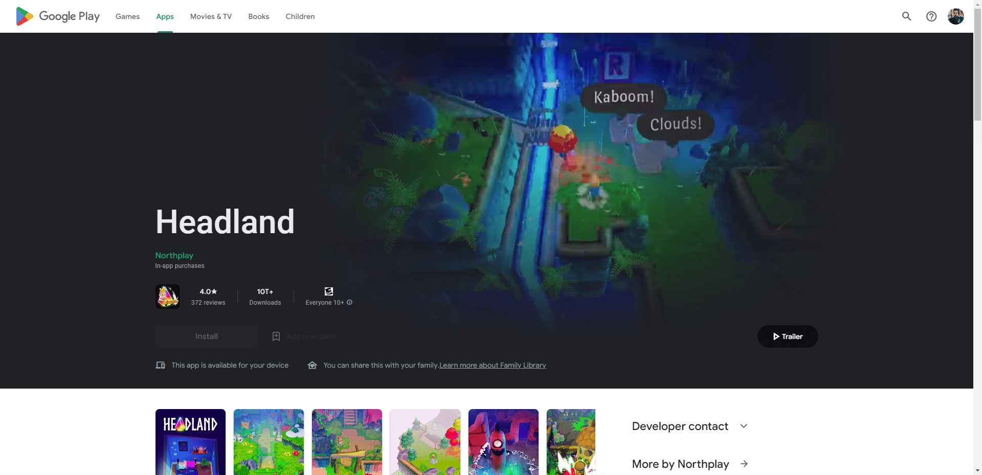 Page Web du magasin de jeux Headland