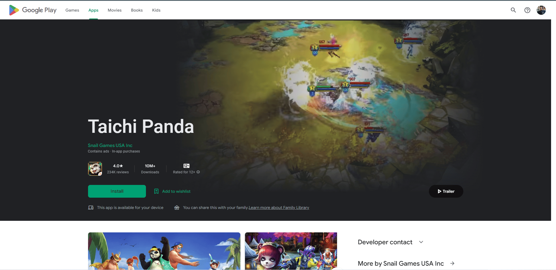 Page Web de la boutique de jeux Taichi Panda