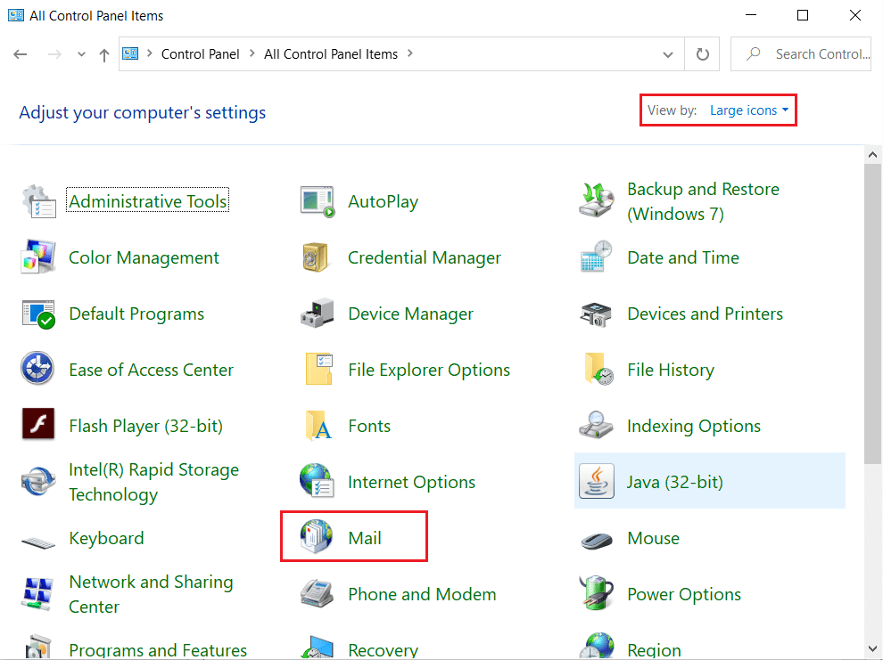 Abra a opção Mail no Painel de Controle. Corrigir este não é um Outlook de nome de arquivo válido