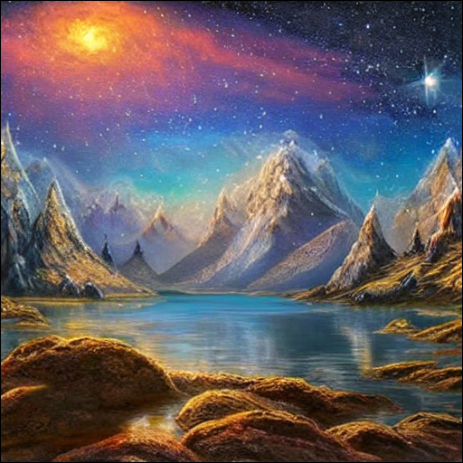 Un lago tranquilo con montañas a su alrededor y un cielo espectacular.
