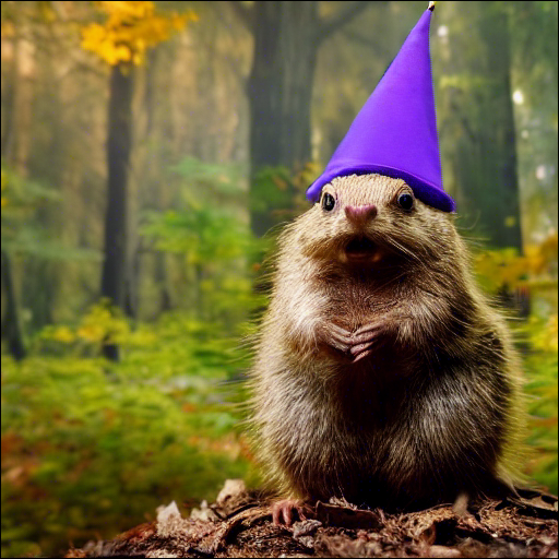 Una tuza con un sombrero de mago morado.
