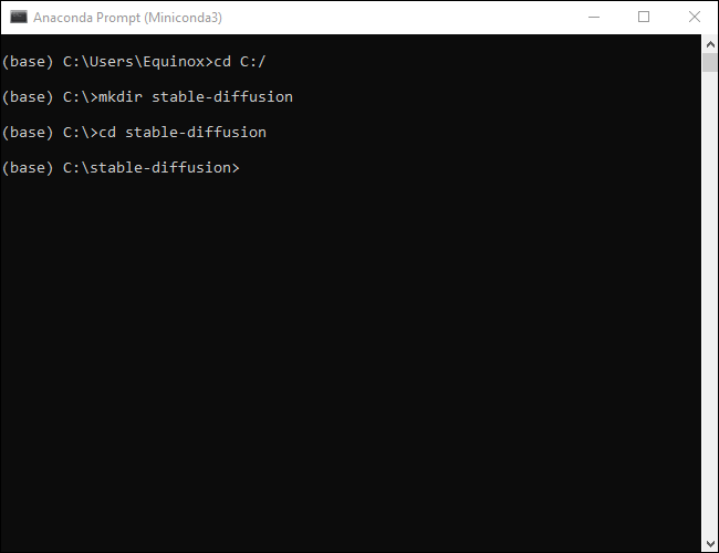 Terminal Minoconda3 que muestra comandos ejecutándose con éxito.