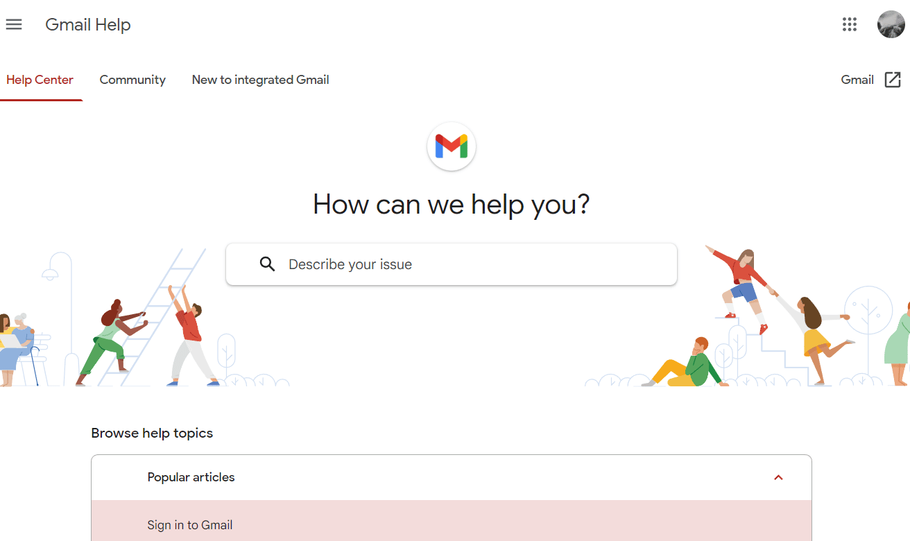 หน้าช่วยเหลือของ Gmail