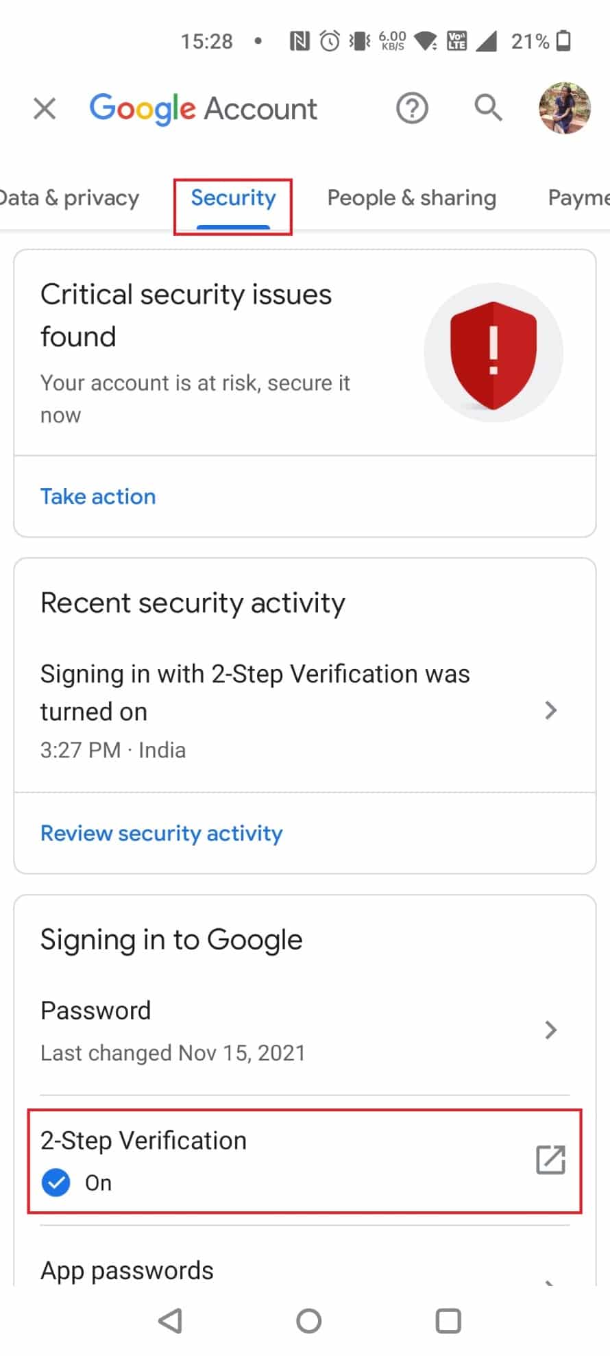 แตะที่การยืนยันแบบ 2 ขั้นตอนภายใต้การลงชื่อเข้าใช้ Google | จะเกิดอะไรขึ้นหากคุณจำรหัสผ่าน Gmail ไม่ได้