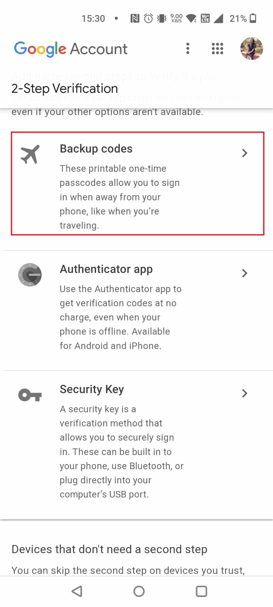 ปัดลงแล้วแตะที่รหัสสำรอง | รหัสสำรอง 8 หลักสำหรับ Gmail