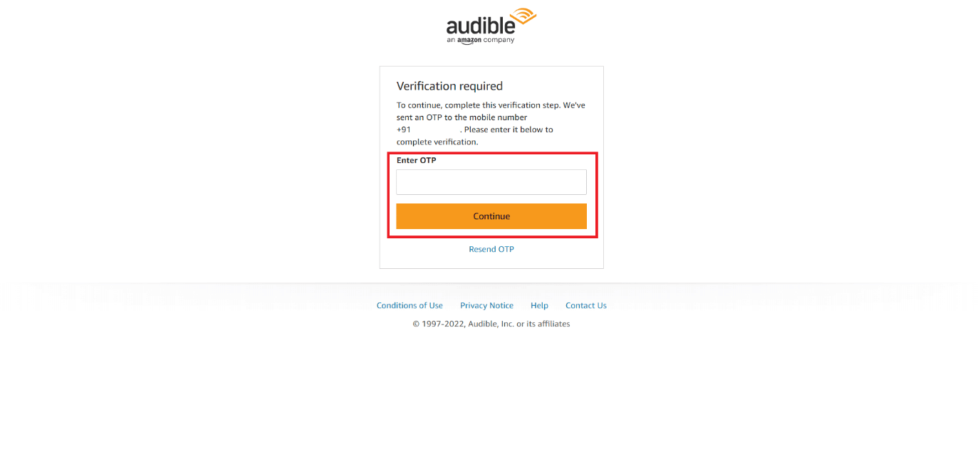 Entrez l'OTP à six chiffres reçu sur votre e-mail ou votre numéro de téléphone et cliquez sur Continuer
