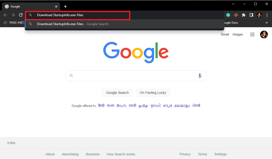 Nella barra di ricerca digita Download StartupInfo exe Files e premi il tasto Invio