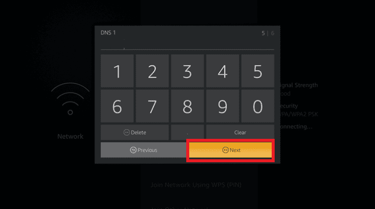 wprowadź podstawowy DNS 1 i wtórny DNS 2 amazon fire tv
