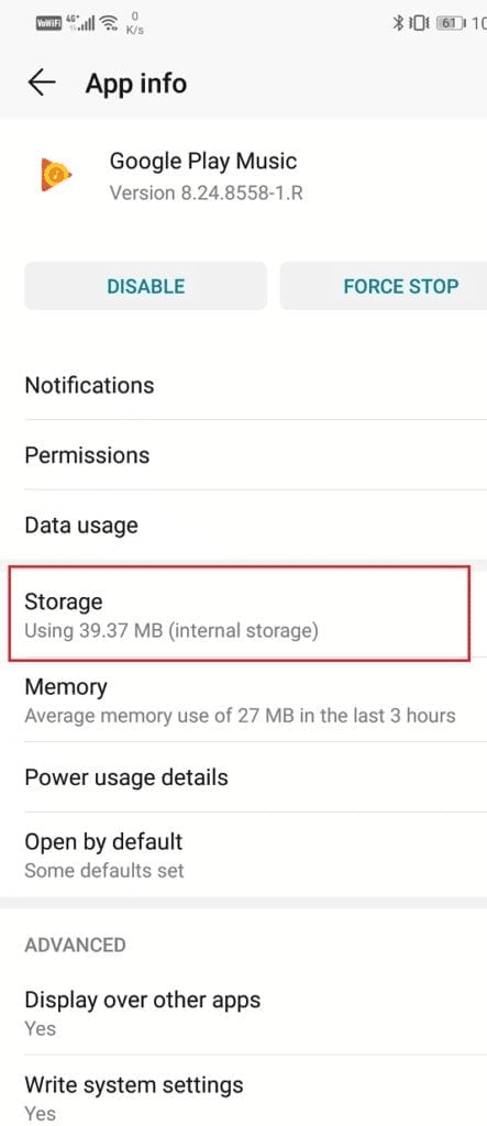 스토리지를 선택합니다. Android에서 Google 뮤직 재생 오류 수정