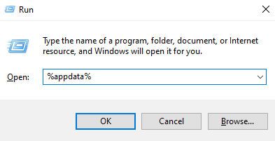 実行プロンプトで appdata と入力し、Enter キーを押します。