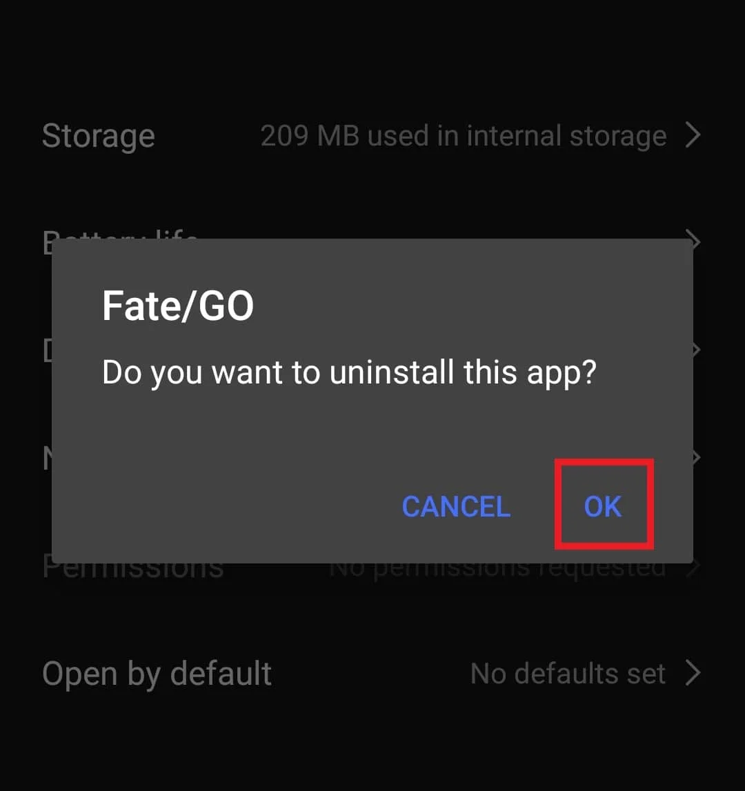 Tippen Sie auf OK. Fate Grand Order Error 43 auf Android behoben